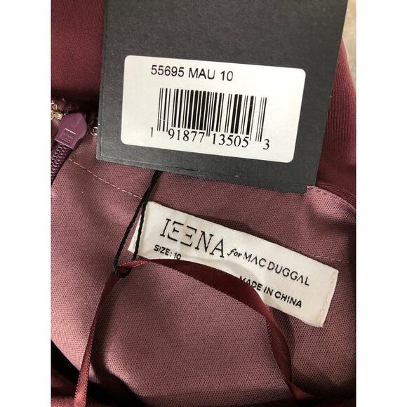 Ieena for Mac Duggal Embellished Dress Long Sleeve Jersey Gown Mauve NWT 10 - Picture 10 of 13